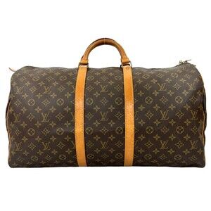 LOUIS VUITTON Brown Monogram Leather Keepall 55 Boston Bag